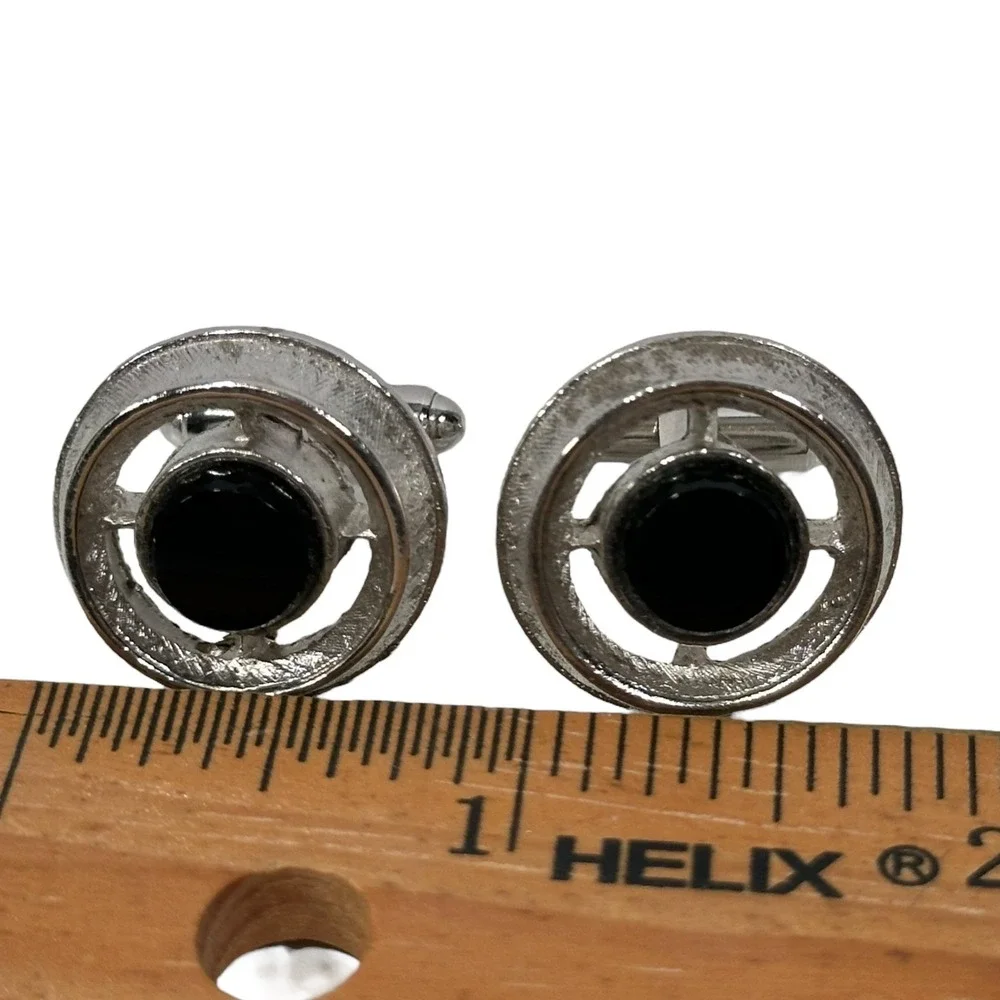 Black Silver Tone‎ Cufflinks Classic Men's Suits Accessory Formal Wear